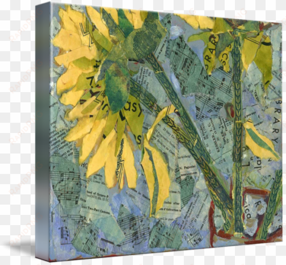 "sunflower stems abstract collage art" by miriam - canvas