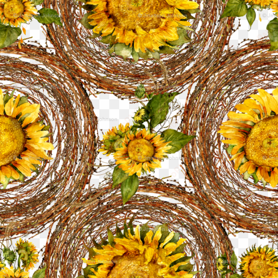 sunflowers and wreaths watercolor on white fabric wallpaper - made in skandia