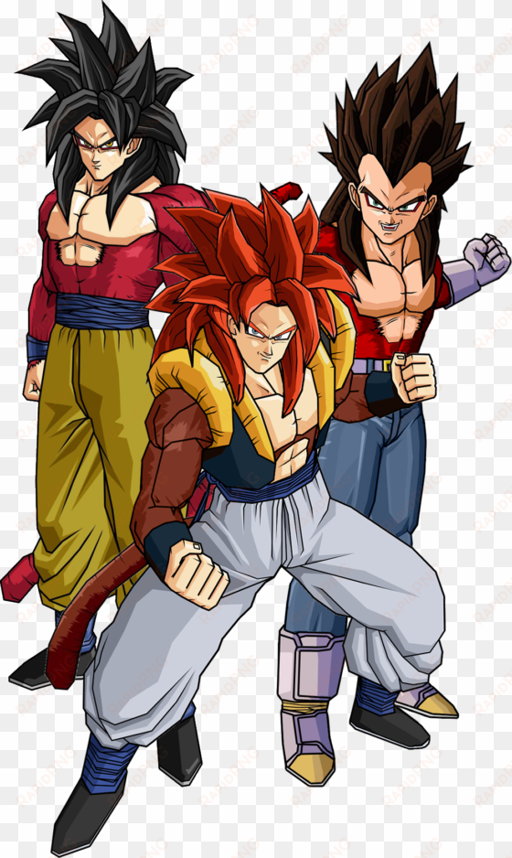 super saiyan 4 goku, vegeta, and gogeta vegeta super - dragon ball gt super sayayin 4