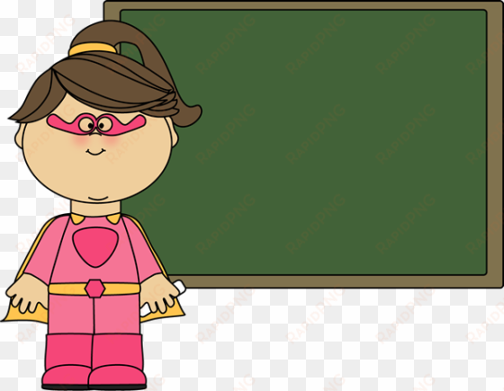 superhero girl at chalkboard - chalkboard teacher clipart