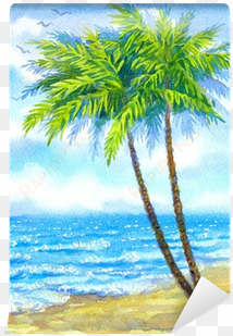 tall palms on a sandy beach wall mural • pixers® • - sulu boya manzara