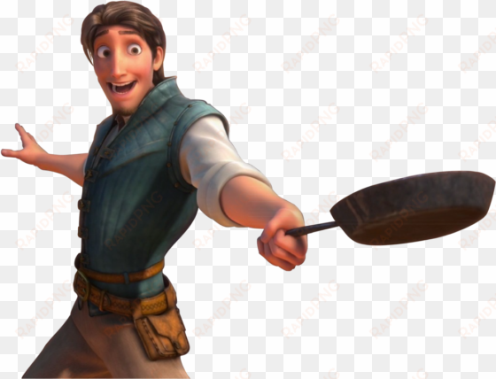 tangled flynn rider with the frying pan happy png - flynn rider