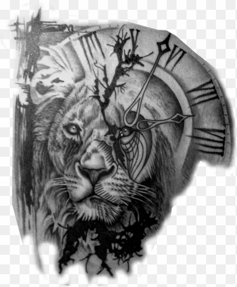 tattoo png tumblr picture freeuse download - lion and clock tattoo