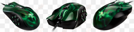 the 6 side buttons, scroll wheel, and the razer logo, - razer naga hex gaming mouse (special edition) (green)