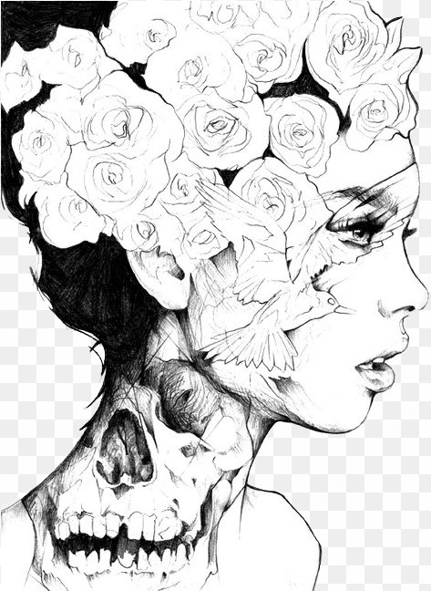 the roses in her hair are beautiful - roses as hair drawing