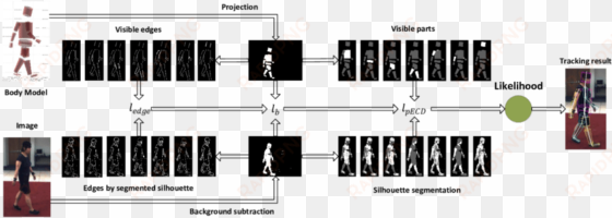 the silhouette is roughly segmented into body parts - monochrome