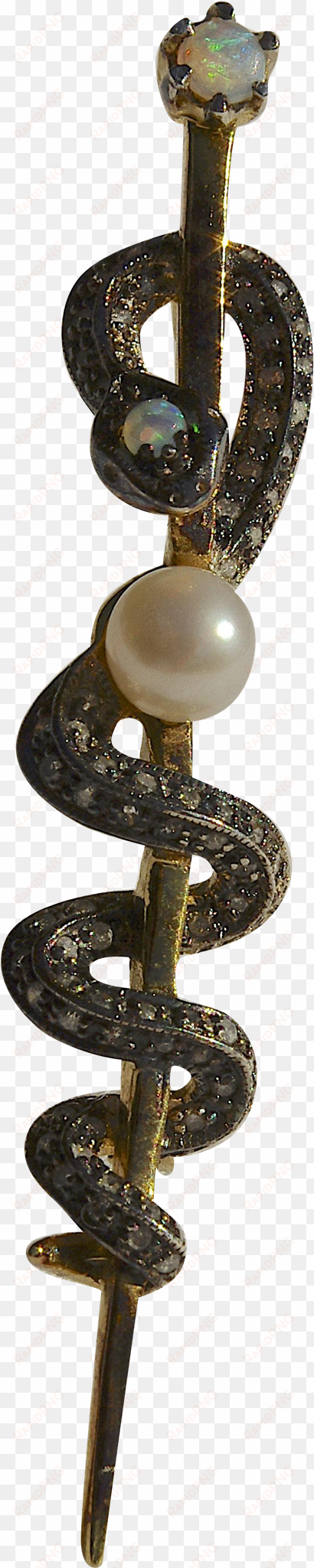 this is a 1940's opal diamond and pearl brooch pin - asclepius brooch