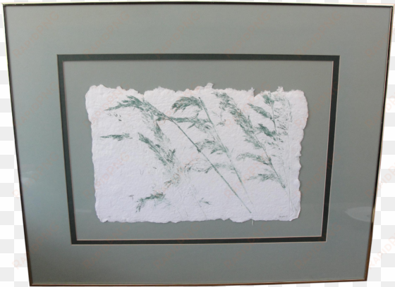 this is a beautiful print of wind swept reeds on distressed - picture frame