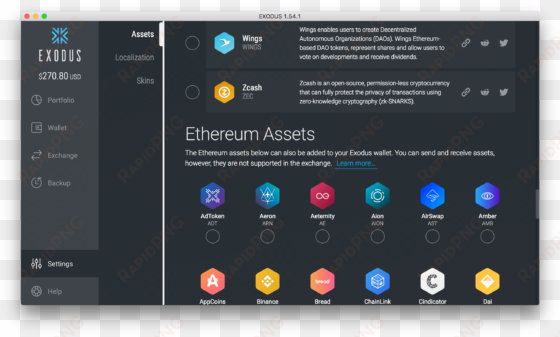 this section is accessed by clicking on settings, then - ethereum