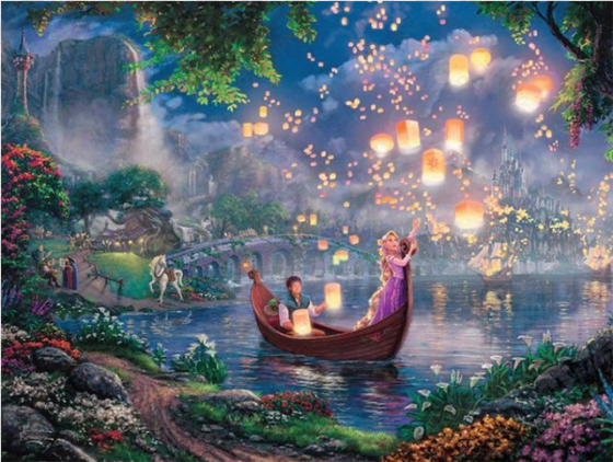 thomas kinkade - disney - tangled - large piece - thomas kinkade disney 750 piece puzzle - rapunzel