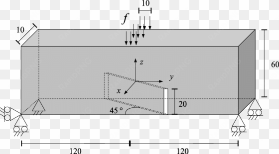 three point bending test with an initial skew crack - diagram