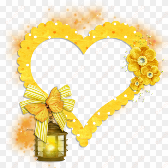transparent frame yellow heart with butterfly flowers - png butterfly frame
