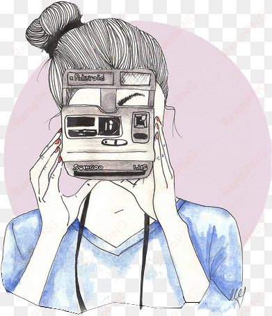 transparent tumblr sidebar - girl holding camera drawing
