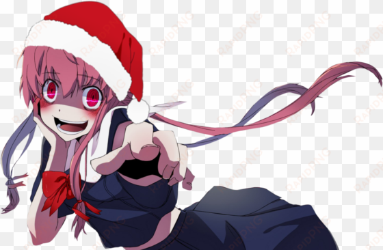 “ transparent yuno gasai santa hat source - pink hair psycho anime girl