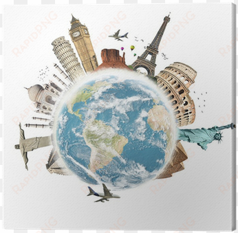 travel the world monuments concept 3 canvas print • - plane traveling around the world