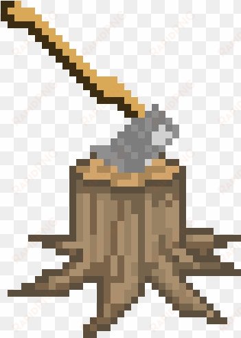 tree stump with axe - pixel art tree trunk