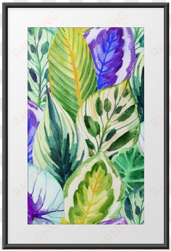 tropical leaves framed poster - art print: tanycya's watercolor parrots seamless pattern