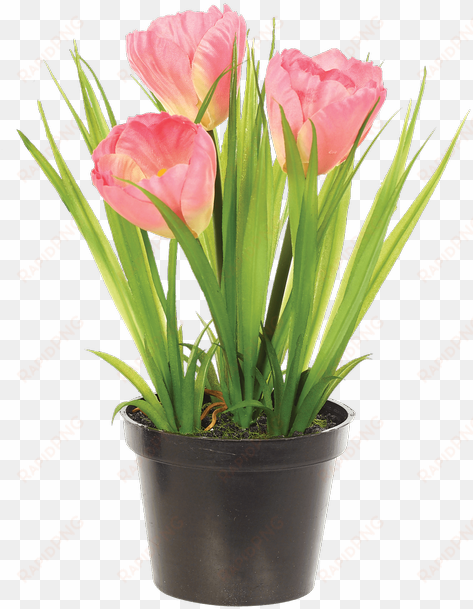 tulip bush in planter, pink - artificial flower