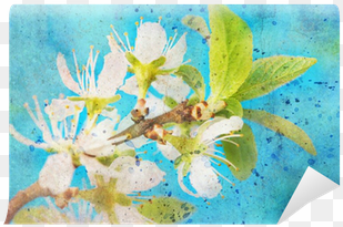 twig with flowers and messy watercolor splatter wall - watercolor painting
