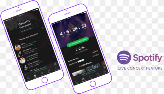two colorful slanted iphones with spotify interfaces - spotify sessions