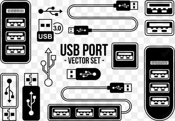 usb port icons vector - 3 usb port icon