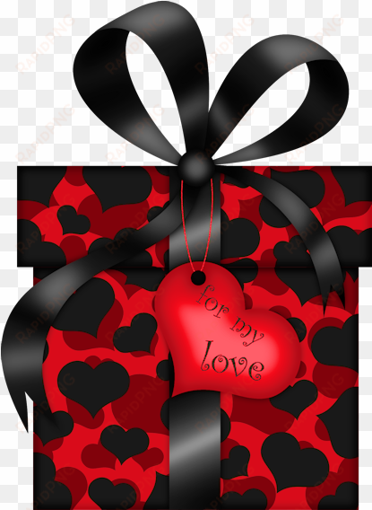 Valentines Day Black And Red Gift With Hearts Png Clipart - Red Black Valentine's Day Clipart transparent png image
