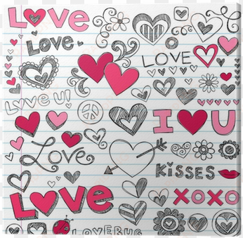 valentine's day love hearts sketchy doodle vector canvas - hojas decorativas de craftingeek