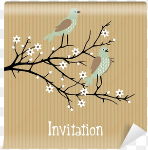 vector background with birds on cherry blossom branch - vector graphics