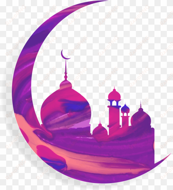 vector black and white library mosque vector moon - eid mubarak 2018 for instagram