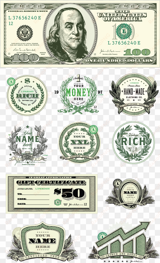 vector dollar bill and money clipart sets - 100 us dollar