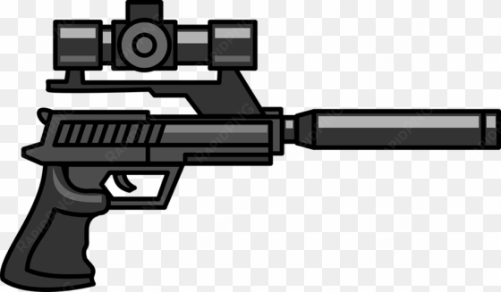 vector drawing of us weapons during the vietnam war - pistol with silencer and scope