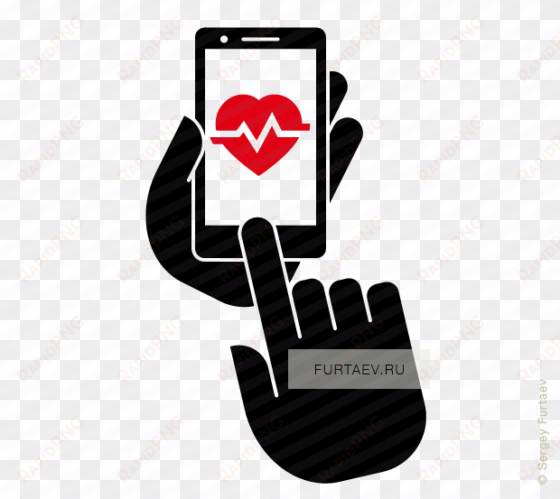 vector icon of mobile phone in hand with heart beat - health app vector