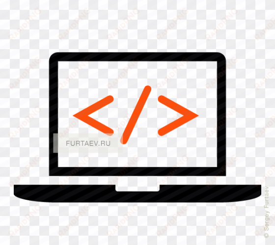 vector icon of notebook with code symbols on screen - sign