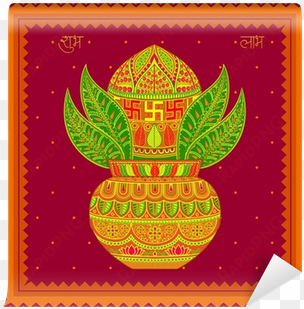 vector illustration of decorated mangal kalash wall - vector graphics