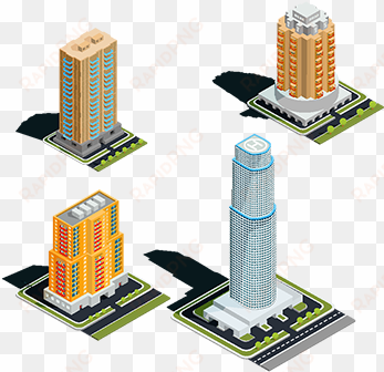 vector isometric 3d illustrations of modern urban buildings, - euclidean vector