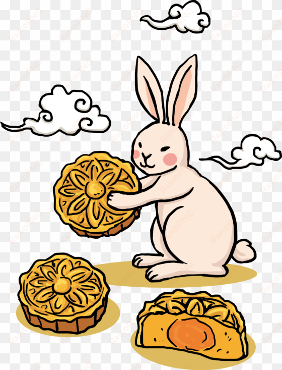 vector rabbit line art banner royalty free - moon cake festival rabbit