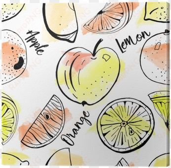 vector seamless pattern of hand drawn apple, orange, - watercolor painting