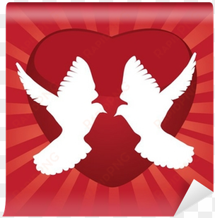 vector two white doves and red heart with red light - red