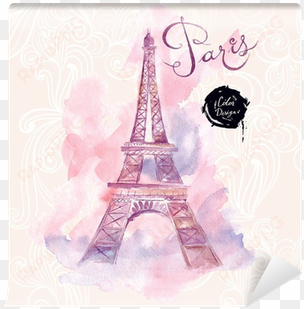 vector watercolor illustration wall mural • pixers® - eiffel tower pink