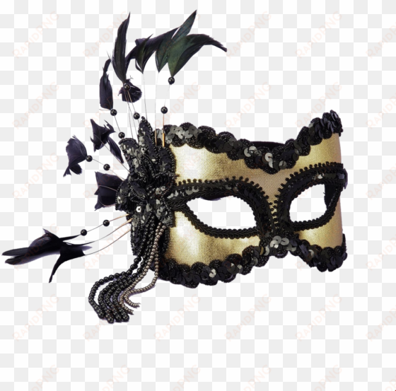 venetian mask png image background - black and gold sequin and feather mardi gras mask