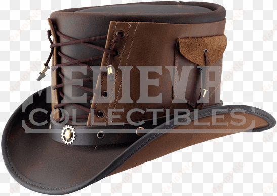 vested leather top hat in brown
