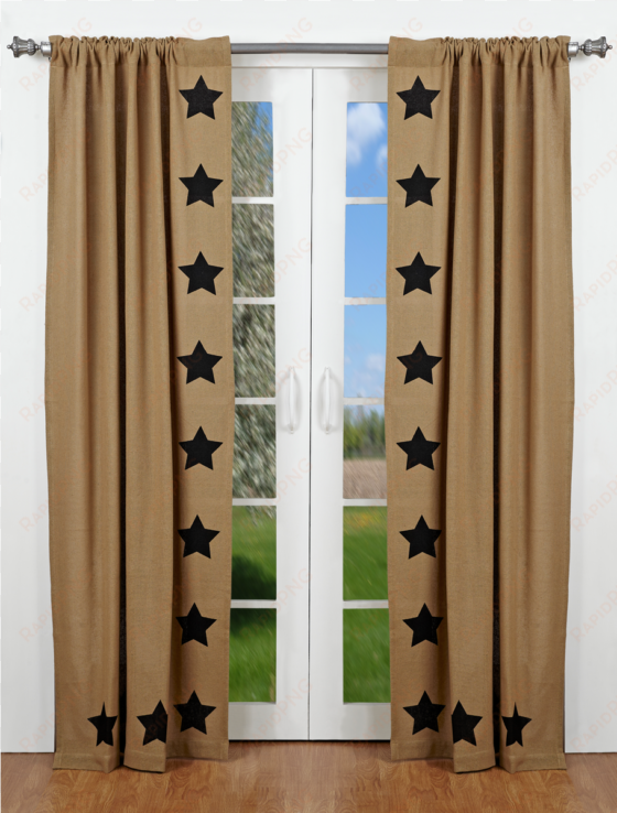 vhc brands burlap natural panel black stencil stars - vhc brands burlap curtain panels