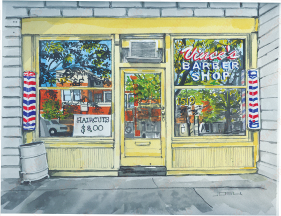 vince's barber shopwatercolor by josu landaluce - poster