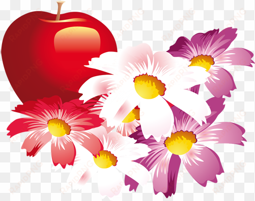 vinilo decorativo manzana y flores - apple and flower png