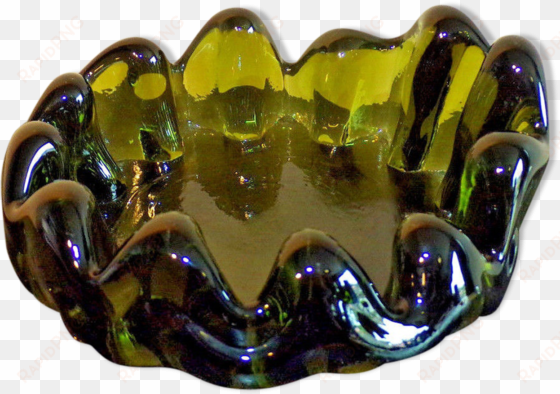 vintage blown glass ashtray glass and crystal green - glass
