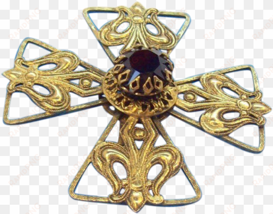 vintage freirich large 3-d maltese cross goldtone brooch - emblem