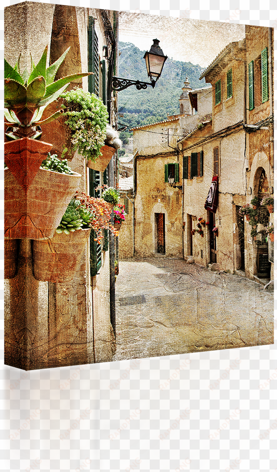 vintage greek street - 4 panel wall art streets of old mediterranean towns