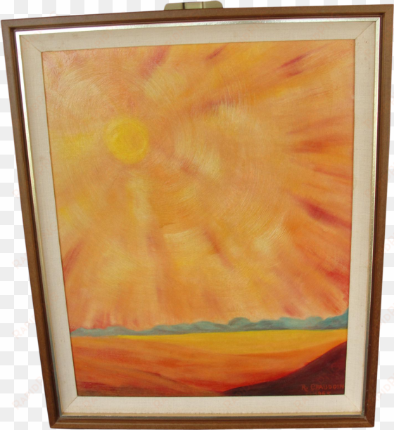 vintage impressionist oil on board painting of sun - painting