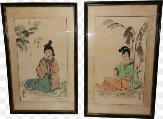 vintage japanese silk paintings - painting