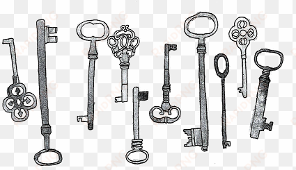 Vintage Key Clipart Black And White - Black And White Draw transparent png image